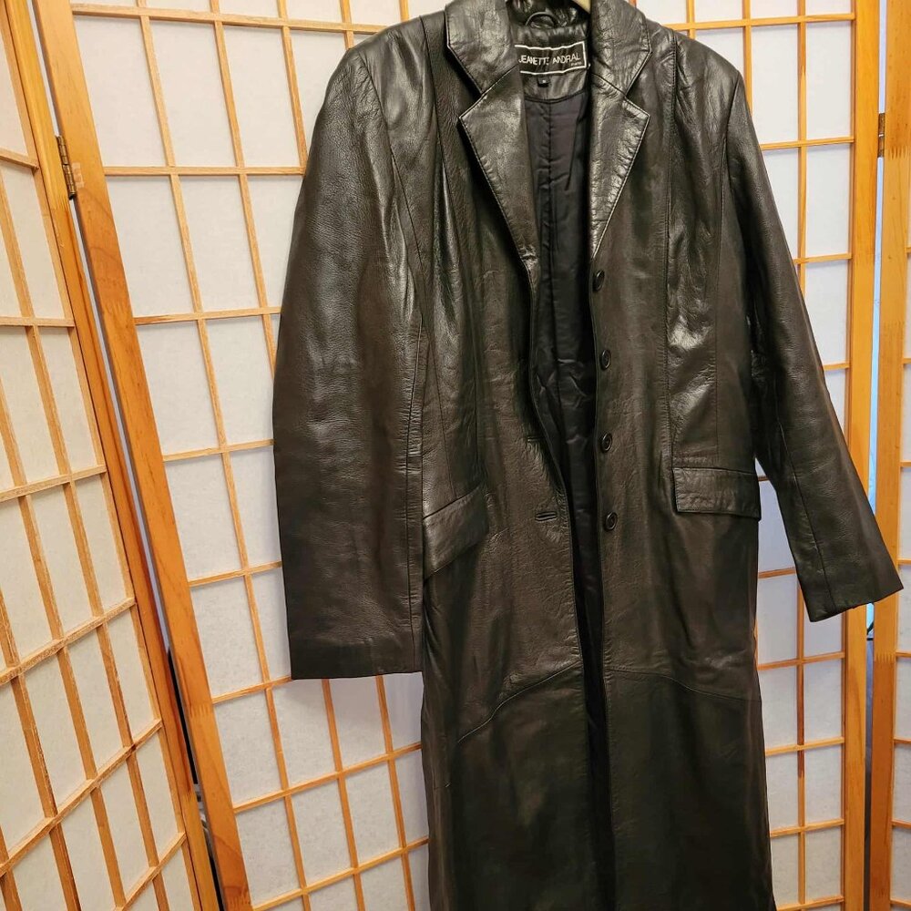 Black Leather Long Trench Coat